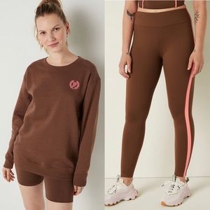 VS Pink Cappuccino Fleece Crew Neck Campus Sweatshirt Soft Ultimate Leggings SET